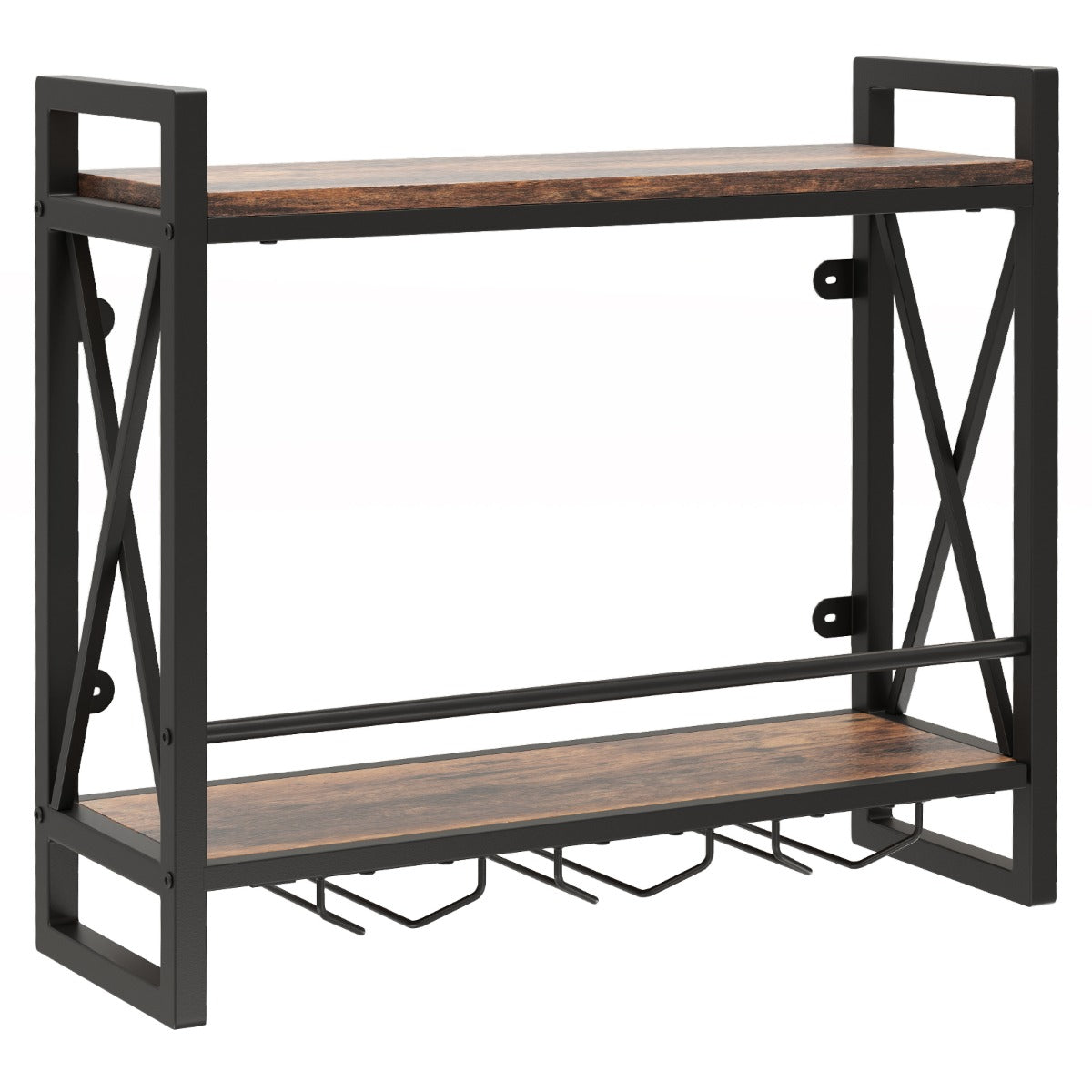 Livsk costway wandgemonteerd wijnrek industrieel flessenrek met 2 legplanken 3 glashouders hangend wijnrek voor thuis bar keuken restaurant