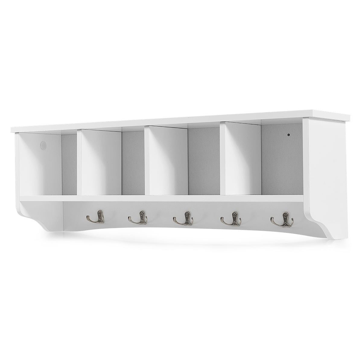 LIVSK Wandgemonteerde Opbergkast met Kapstok - 4 Compartimenten en 5 Haken - Stevig MDF - Ruimtebesparend - 72 x 15 x 23 cm - Wit