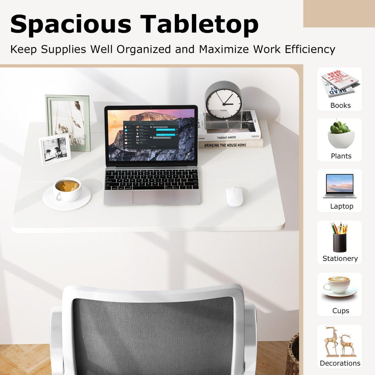LIVSK Inklapbaar Bureau - 3 Instelbare Standen - Driehoekige Structuur - Royaal Werkoppervlak 80 x 53 cm - Wit
