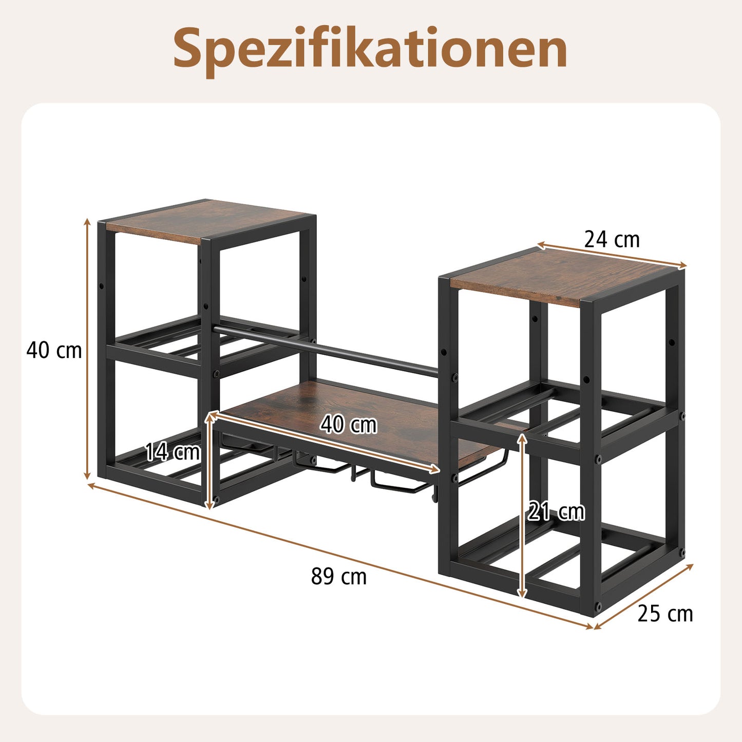 LIVSK Wandgemonteerde Wijnkast - Metalen Frame - 8 Wijnrekken - 3 Glazenhouders - Open Planken - Duurzaam - Rustiek Bruin