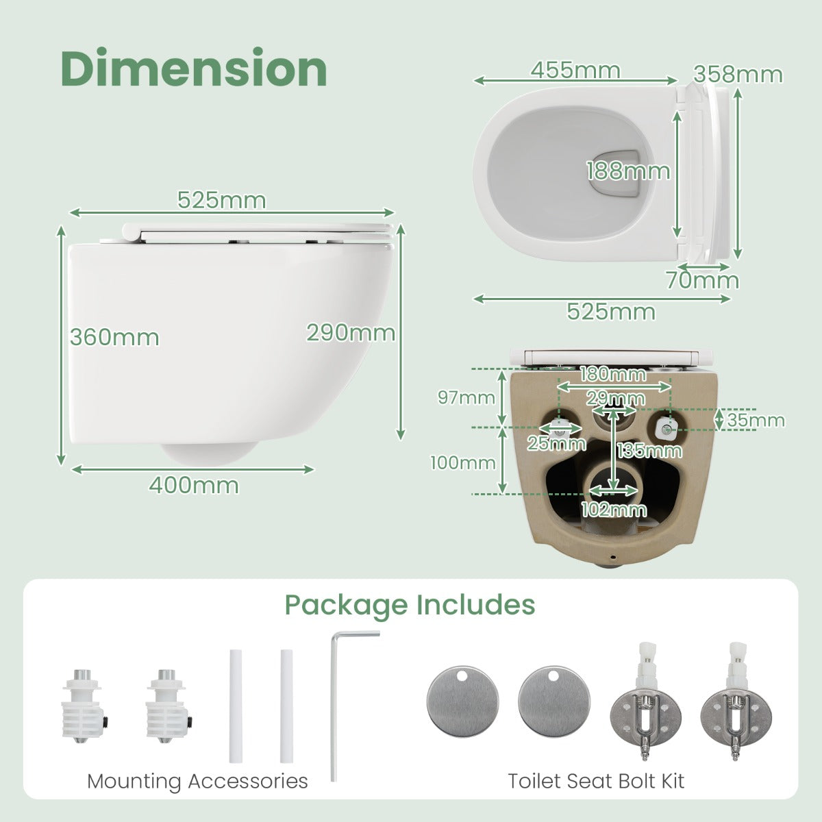 LIVSK Ruimtebesparend Wandtoilet - Dual Spoelsysteem - Soft-Close Zitting - Randloos Ontwerp - Eenvoudig te Reinigen - Wit