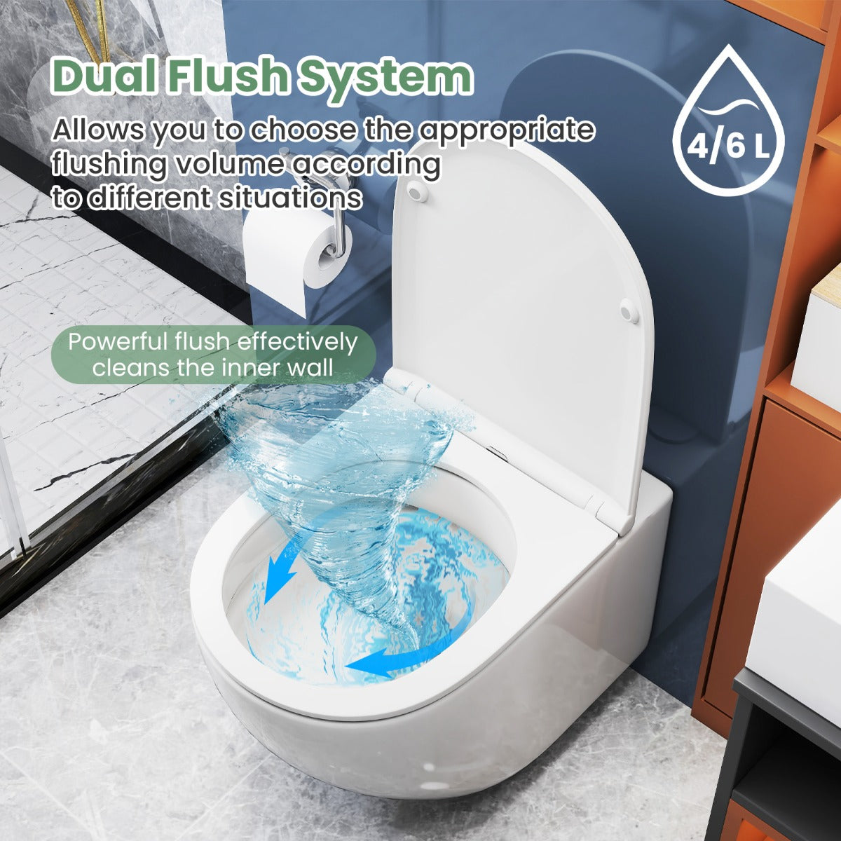 LIVSK Ruimtebesparend Wandtoilet - Dual Spoelsysteem - Soft-Close Zitting - Randloos Ontwerp - Eenvoudig te Reinigen - Wit