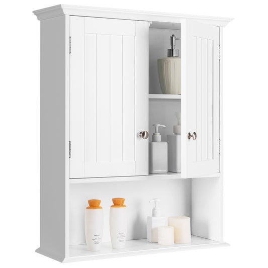 LIVSK Wandkast Badkamer - Houten - Wandmontage - Verstelbare Planken - 2 Deuren - 60 x 20 x 70,5 cm - Wit