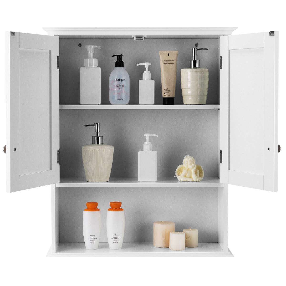 LIVSK Wandkast Badkamer - Houten - Wandmontage - Verstelbare Planken - 2 Deuren - 60 x 20 x 70,5 cm - Wit