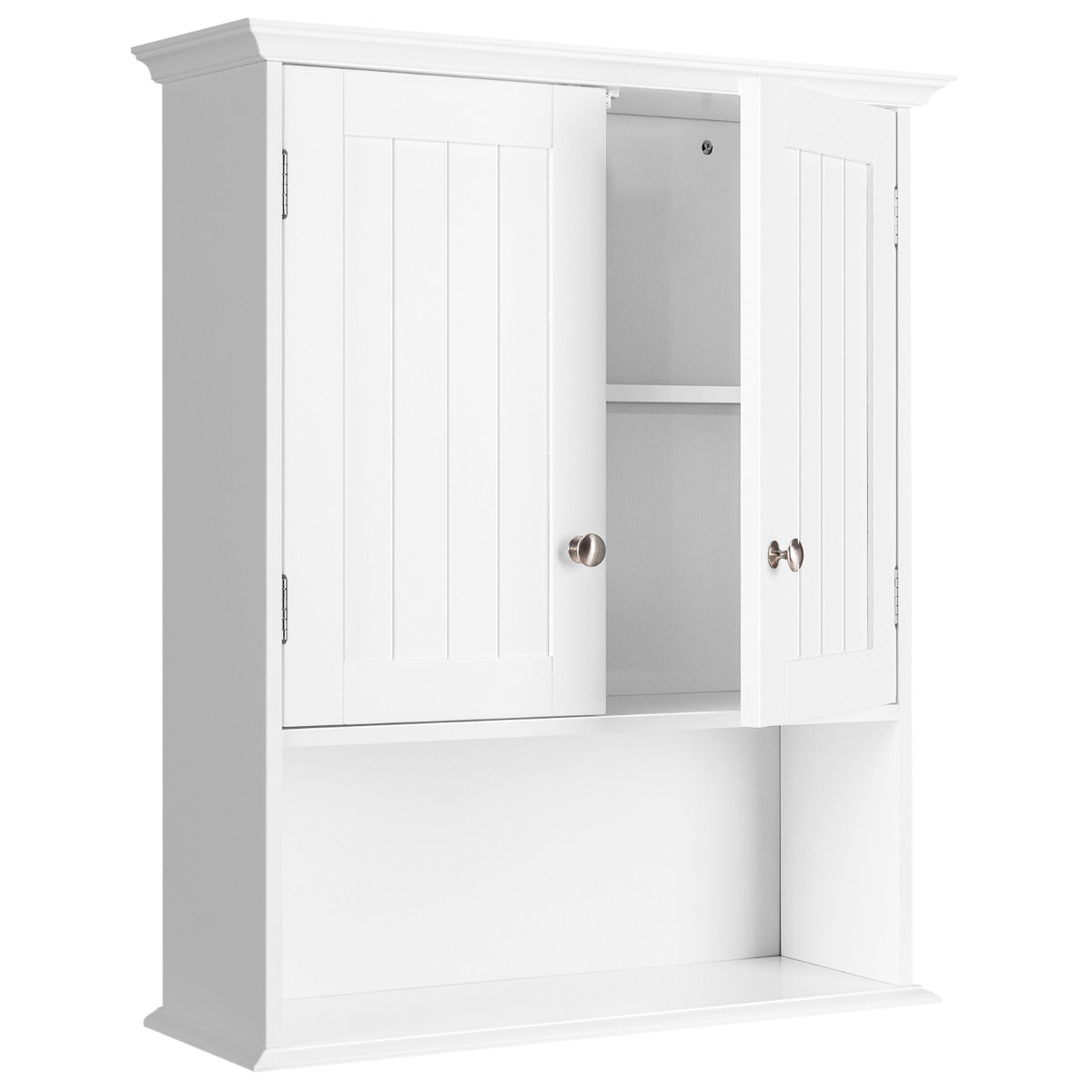 LIVSK Wandkast Badkamer - Houten - Wandmontage - Verstelbare Planken - 2 Deuren - 60 x 20 x 70,5 cm - Wit
