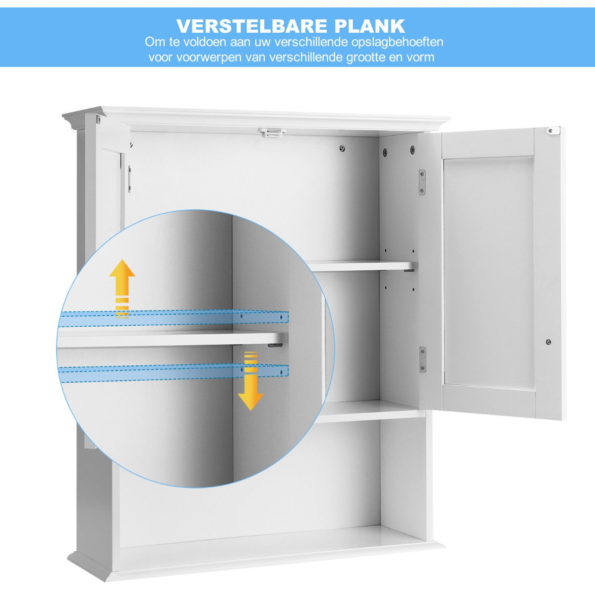 LIVSK Wandkast Badkamer - Houten - Wandmontage - Verstelbare Planken - 2 Deuren - 60 x 20 x 70,5 cm - Wit