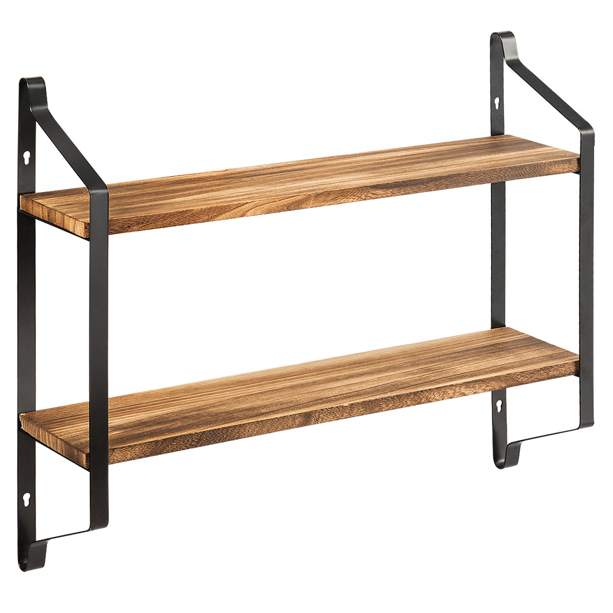 LIVSK Zwevende Opbergrek met 2 Niveaus - Duurzaam Paulownia Hout & Staal - Ruimtebesparend - Eenvoudige Installatie - 60 x 15 x