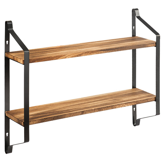 LIVSK Zwevende Opbergrek met 2 Niveaus - Duurzaam Paulownia Hout & Staal - Ruimtebesparend - Eenvoudige Installatie - 60 x 15 x