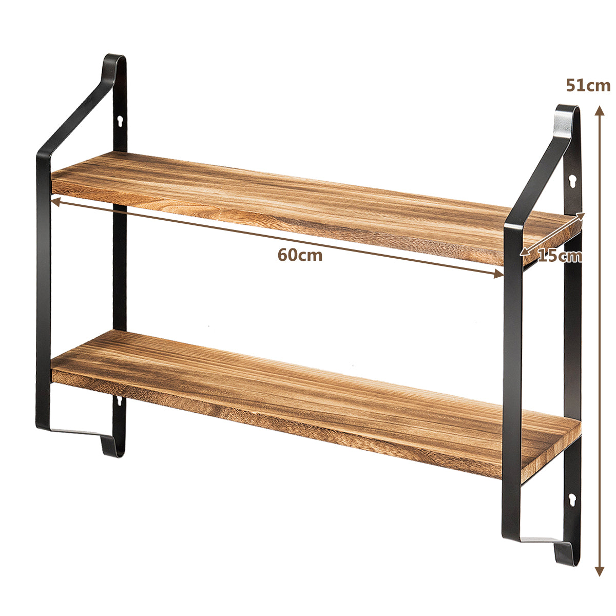 LIVSK Zwevende Opbergrek met 2 Niveaus - Duurzaam Paulownia Hout & Staal - Ruimtebesparend - Eenvoudige Installatie - 60 x 15 x