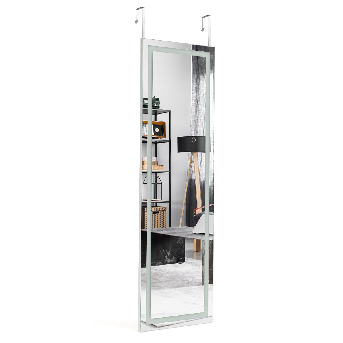 LIVSK LED-deurspiegel over de volle lengte - 3 Kleurenverlichting - MDF-frame - Veiligheidsglas - 120 x 37 x 2 cm - Wit