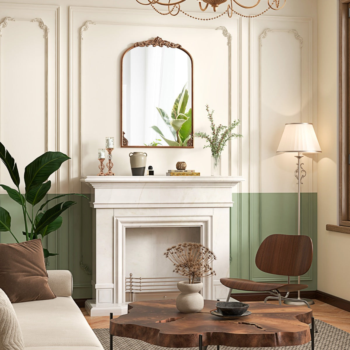Livsk costway wandspiegel gouden traditionele vintage barokspiegel met metalen frame antieke boogspiegel 90 cm x 61 cm 4