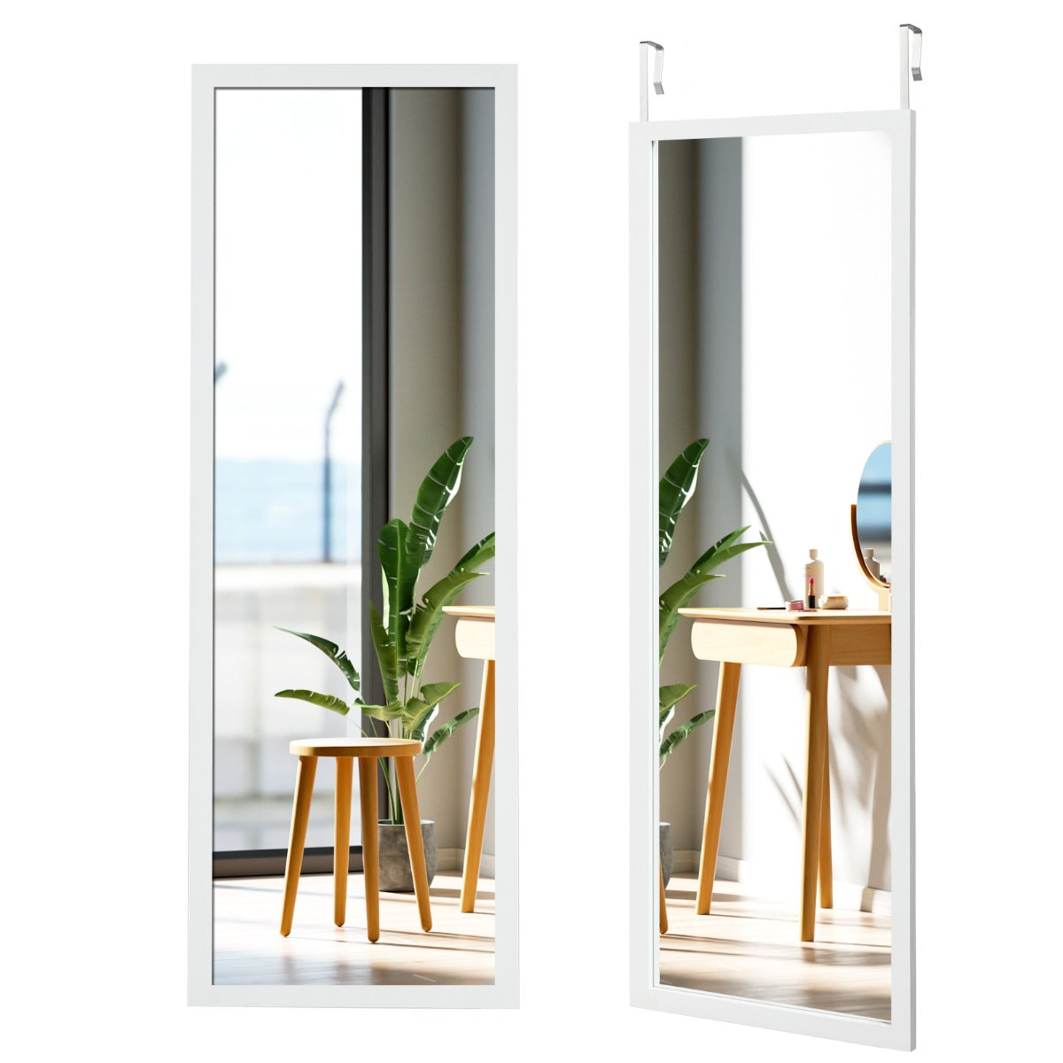 LIVSK Hangende Ingelijste Passpiegel - Explosieveilig Glas - Stevig MDF Frame - 120 x 37 cm - Wit