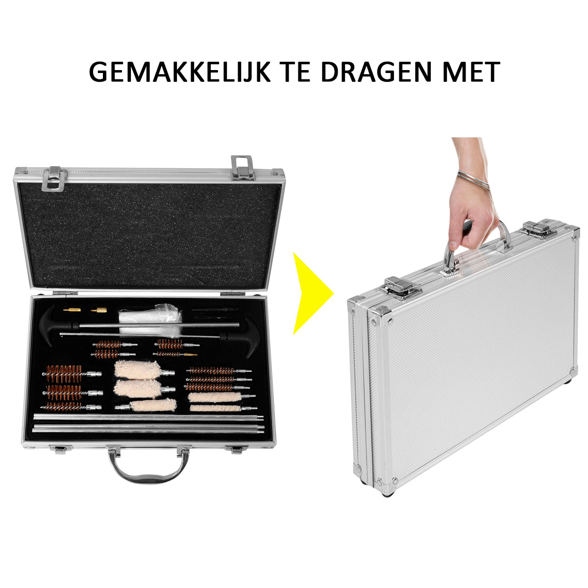 LIVSK Wapenreinigingsset - Universeel voor Jachtgeweren, Luchtbuksen en Pistolen - Compleet met Draagtas - 75 stuks - Zwart