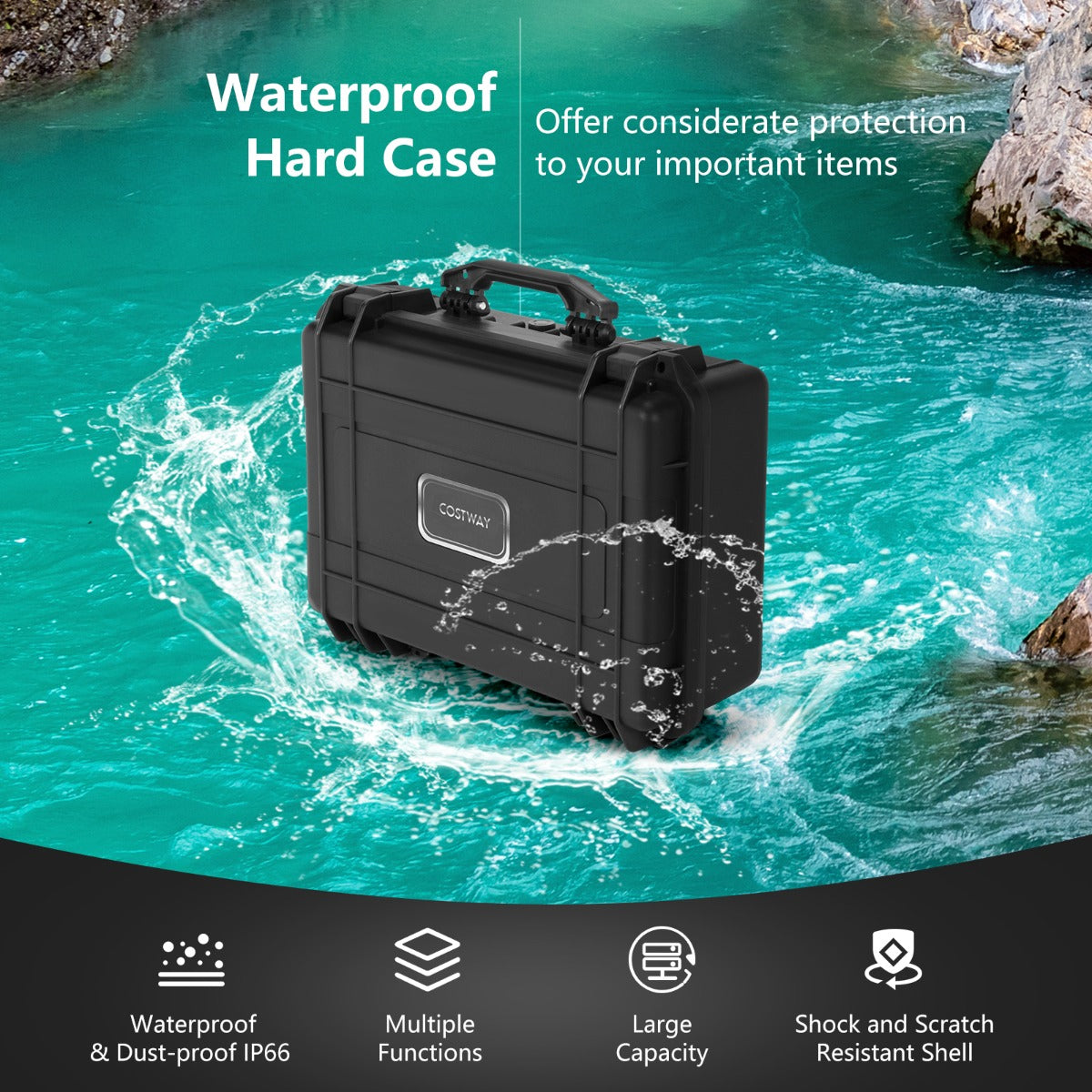 LIVSK Waterdichte Harde Koffer - Krasbestendig en Stootvast - Aanpasbaar Schuim - Ideaal voor Elektronica en Drones - Zwart