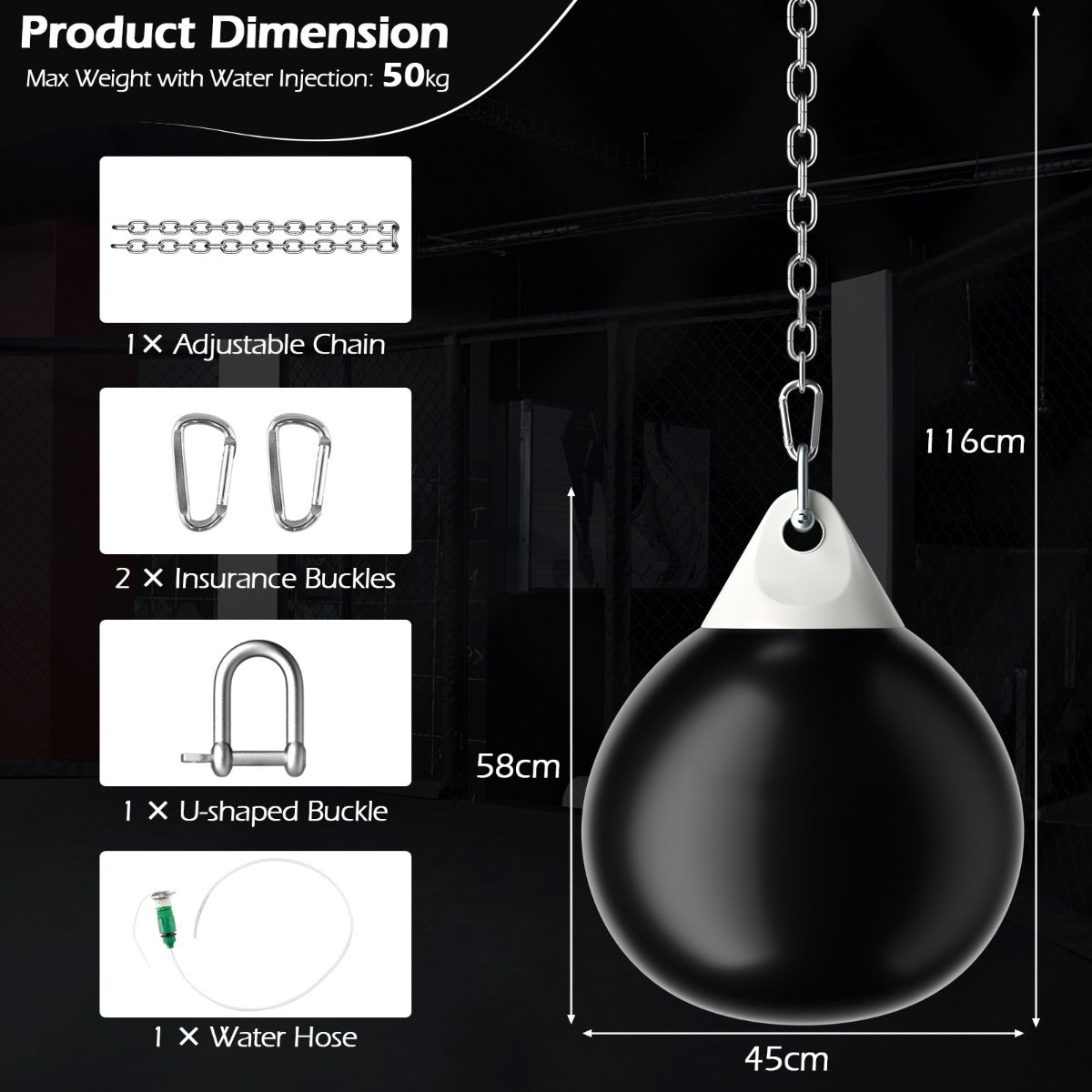 LIVSK Waterbokszak 45 cm - Watergevuld voor Realistische Bokservaring - Ergonomisch Ontwerp - Verstelbare Ketting - Zwart
