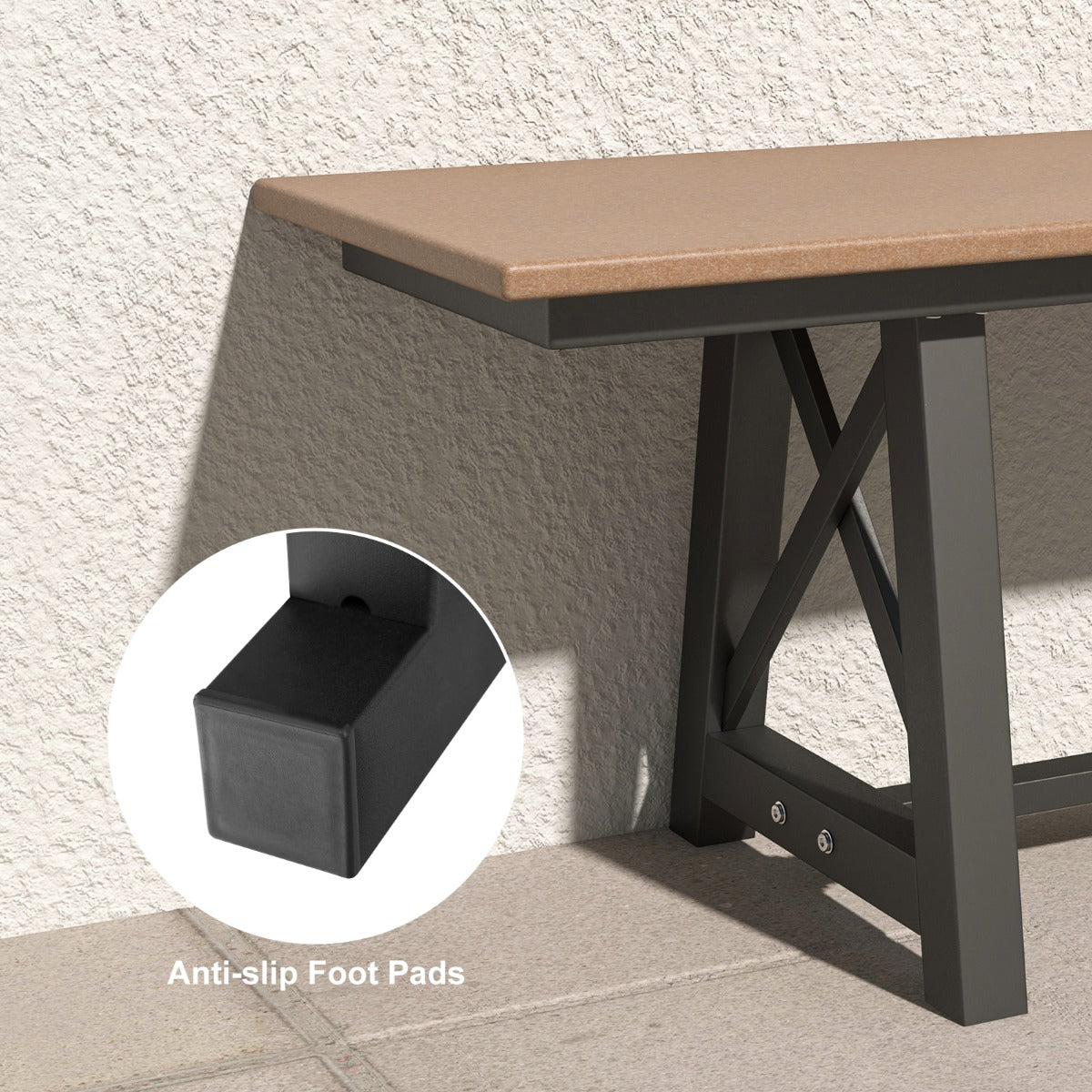 LIVSK Tuinbank zonder Rugleuning - Weerbestendig HDPE - Draagvermogen tot 500 kg - 183 x 35 x 41,5 cm - Bruin en Zwart