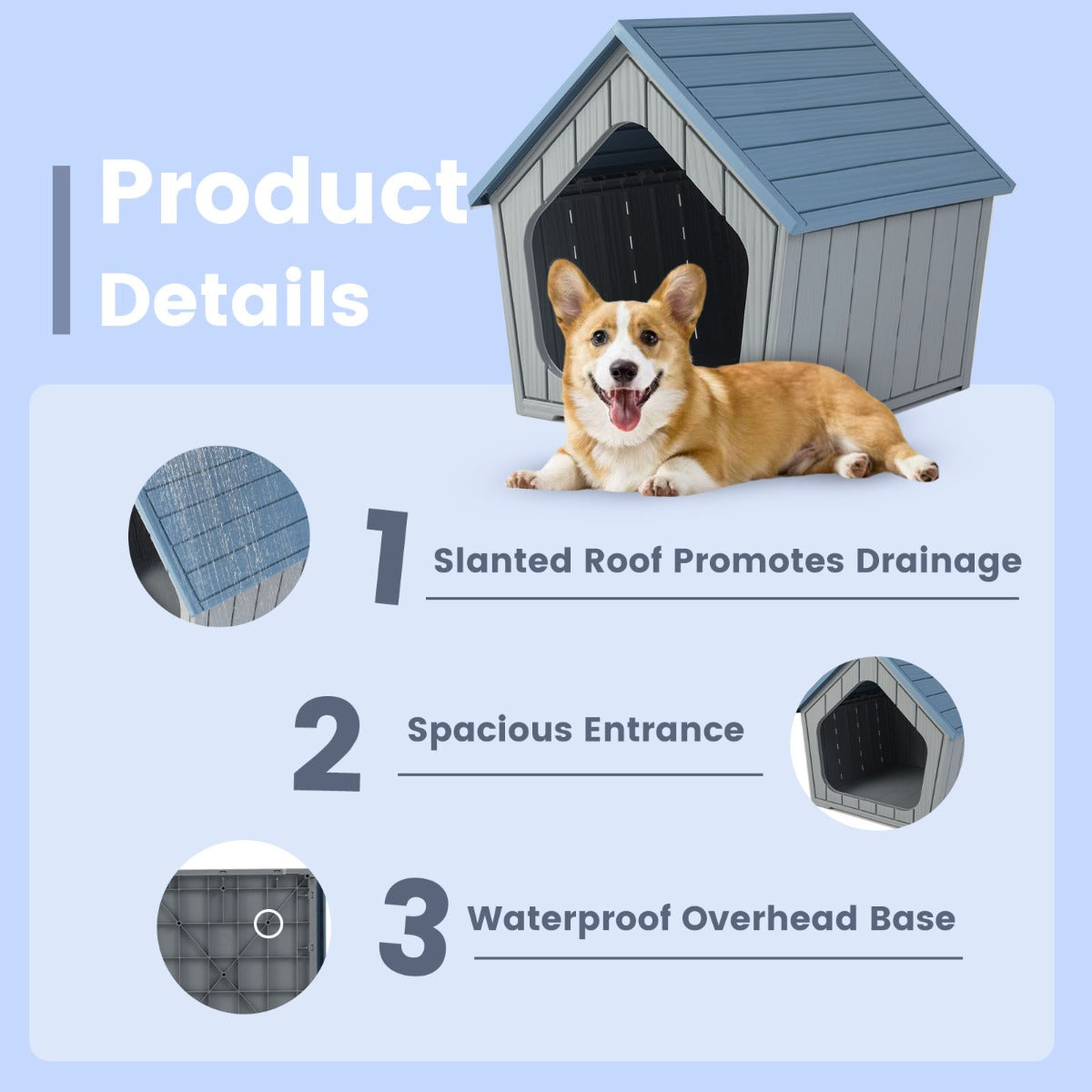 LIVSK Weersbestendig Kattenhuis - Modern Design - Ruime Ingang - Optimale Ventilatie - Voor Binnen en Buiten - Blauw + Grijs