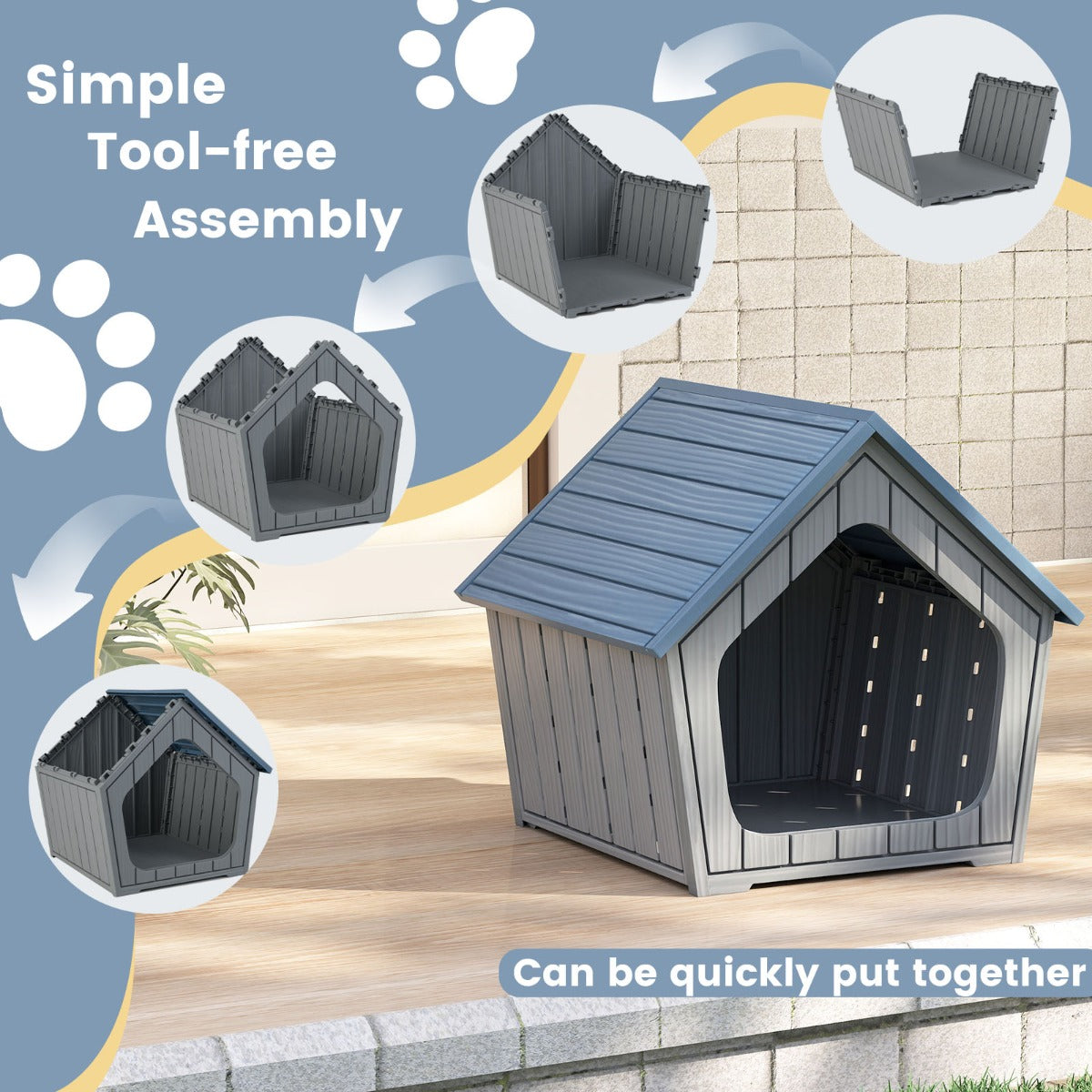 LIVSK Weersbestendig Kattenhuis - Modern Design - Ruime Ingang - Optimale Ventilatie - Voor Binnen en Buiten - Blauw + Grijs