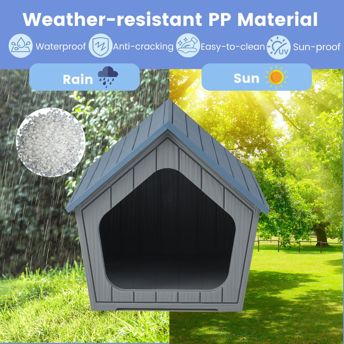 LIVSK Weersbestendig Kattenhuis - Modern Design - Ruime Ingang - Optimale Ventilatie - Voor Binnen en Buiten - Blauw + Grijs