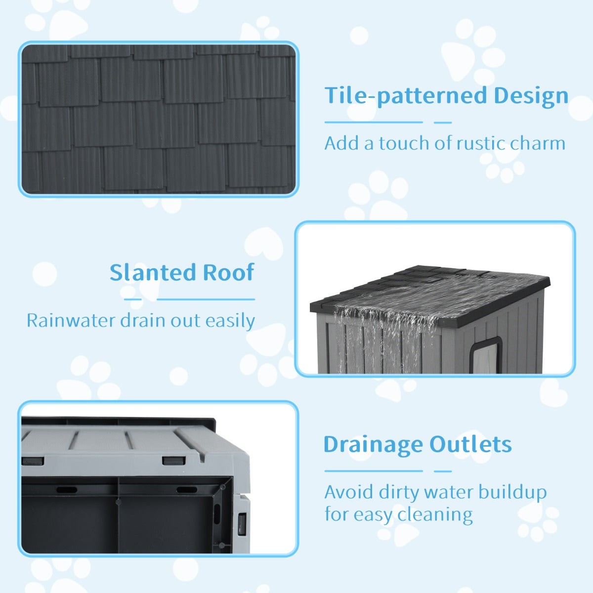 LIVSK Kattenhuis - Weersbestendig PP - Schuin Dak - Dubbele PVC-deuren - Voor Binnen/Buiten - 62,5 x 54 x 56,5 cm - Grijs