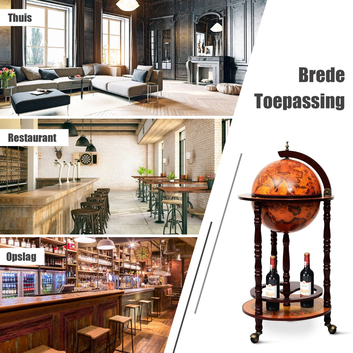 LIVSK Italiaans Wijnrek - Massief Hout met Handgeschilderde Fresco's - Met Wielen - Stijlvol en Praktisch - 45 x 45 x 88 cm -