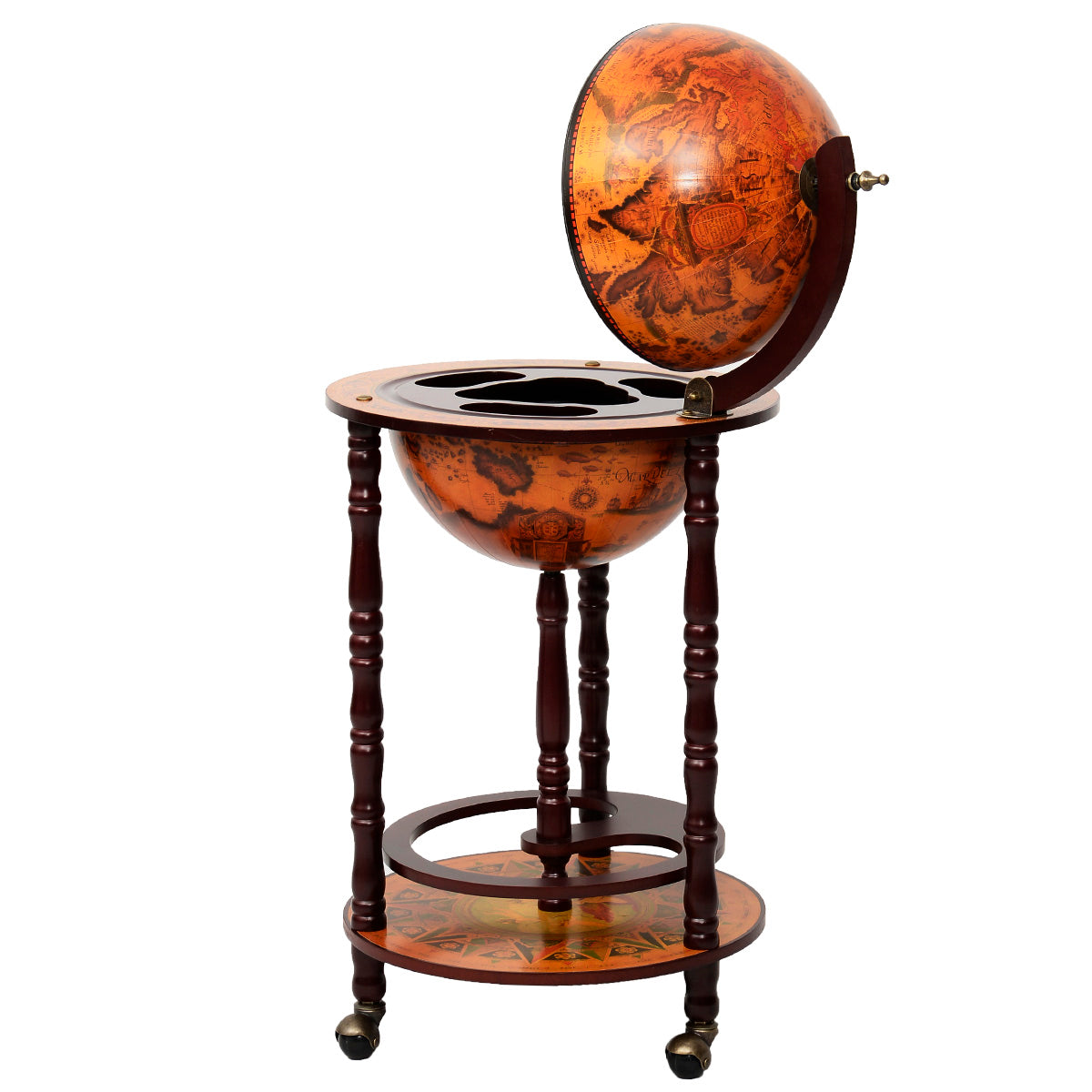 LIVSK Italiaans Wijnrek - Massief Hout met Handgeschilderde Fresco's - Met Wielen - Stijlvol en Praktisch - 45 x 45 x 88 cm -