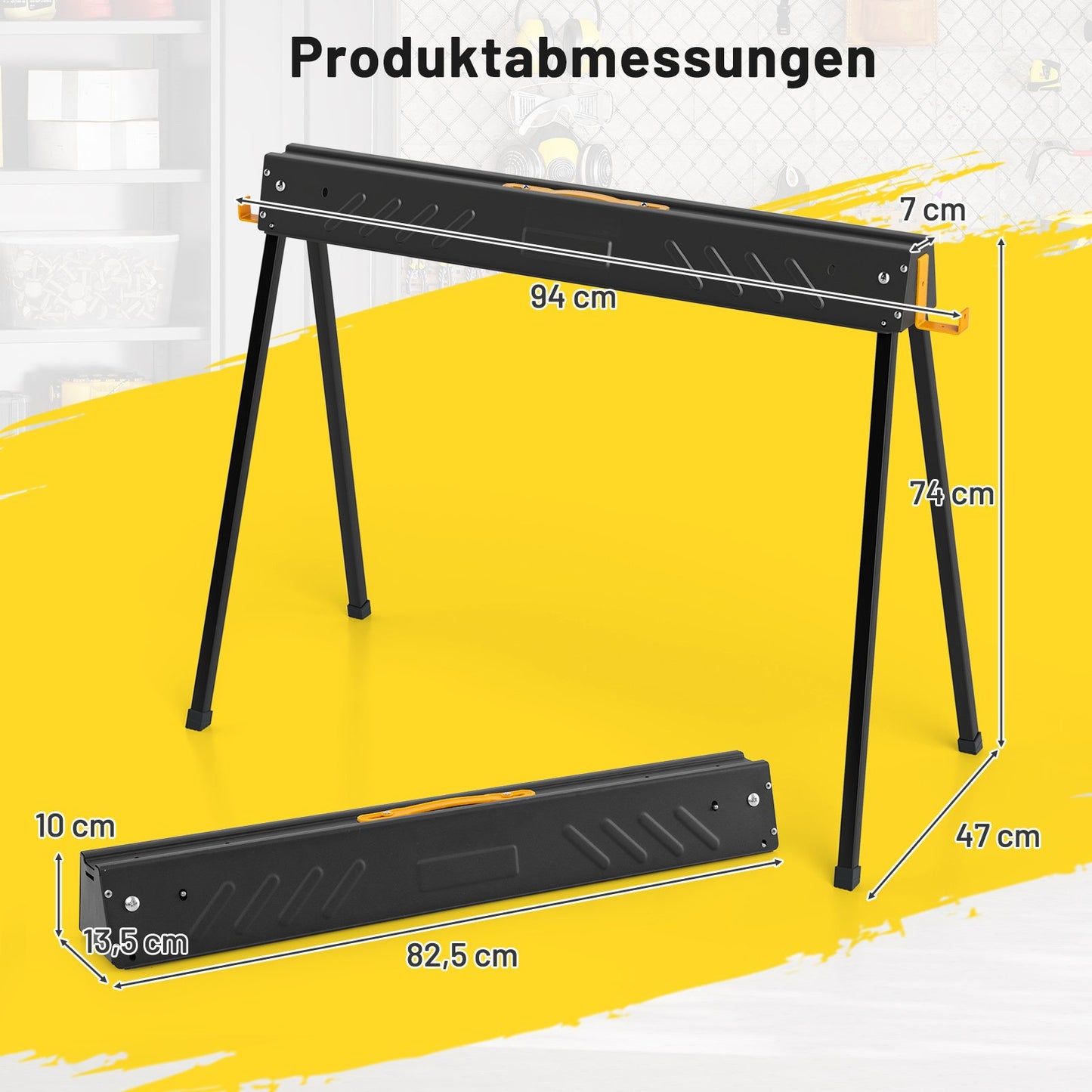 LIVSK Zaagbokken Set - Sterk Metalen Frame - Afneembare Steunarmen - Draagvermogen tot 1000 kg - 94 x 47 x 74 cm - Zwart