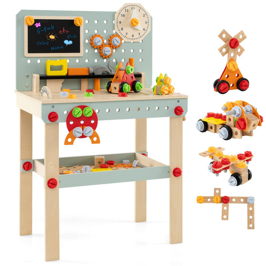 LIVSK Houten Kinderwerkbank met Gereedschappen - Veilig Speelontwerp - Interactief met Opslag - Voor Kinderen vanaf 3 jaar -