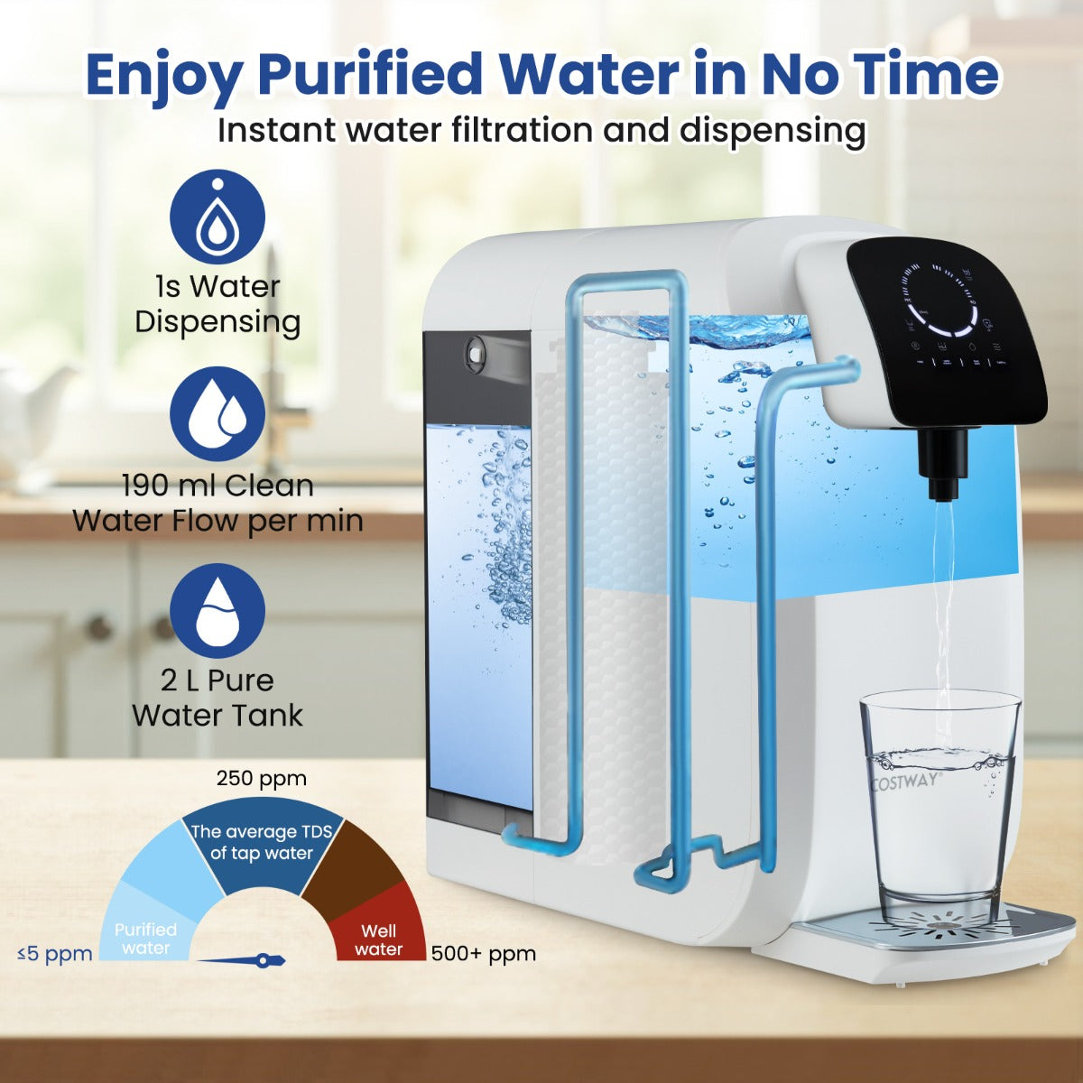 Livsk costway werkblad omgekeerde osmose waterfilter 5 traps roppc waterfiltratiesysteem met uv licht draagbare waterzuiveraar 6