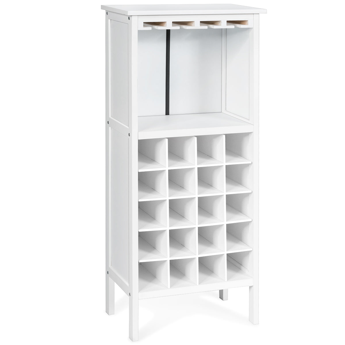 LIVSK Wijnkast voor 20 Flessen - Houten Wijnrek met Wijnglashouders en Extra Opbergkastje - Duurzaam MDF - Wit