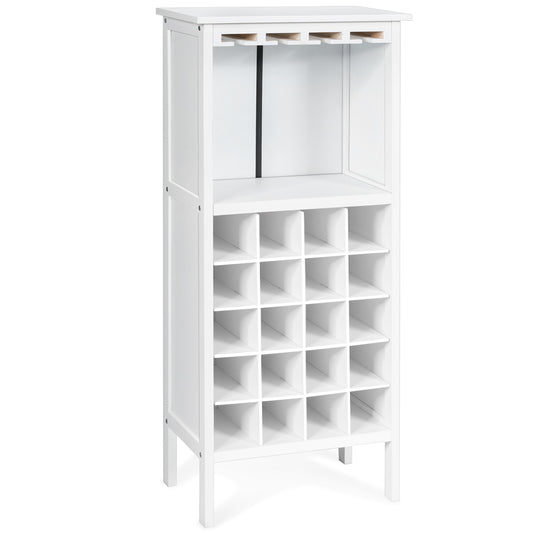 LIVSK Wijnkast voor 20 Flessen - Houten Wijnrek met Wijnglashouders en Extra Opbergkastje - Duurzaam MDF - Wit