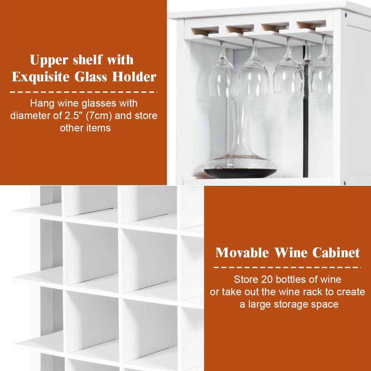 LIVSK Wijnkast voor 20 Flessen - Houten Wijnrek met Wijnglashouders en Extra Opbergkastje - Duurzaam MDF - Wit