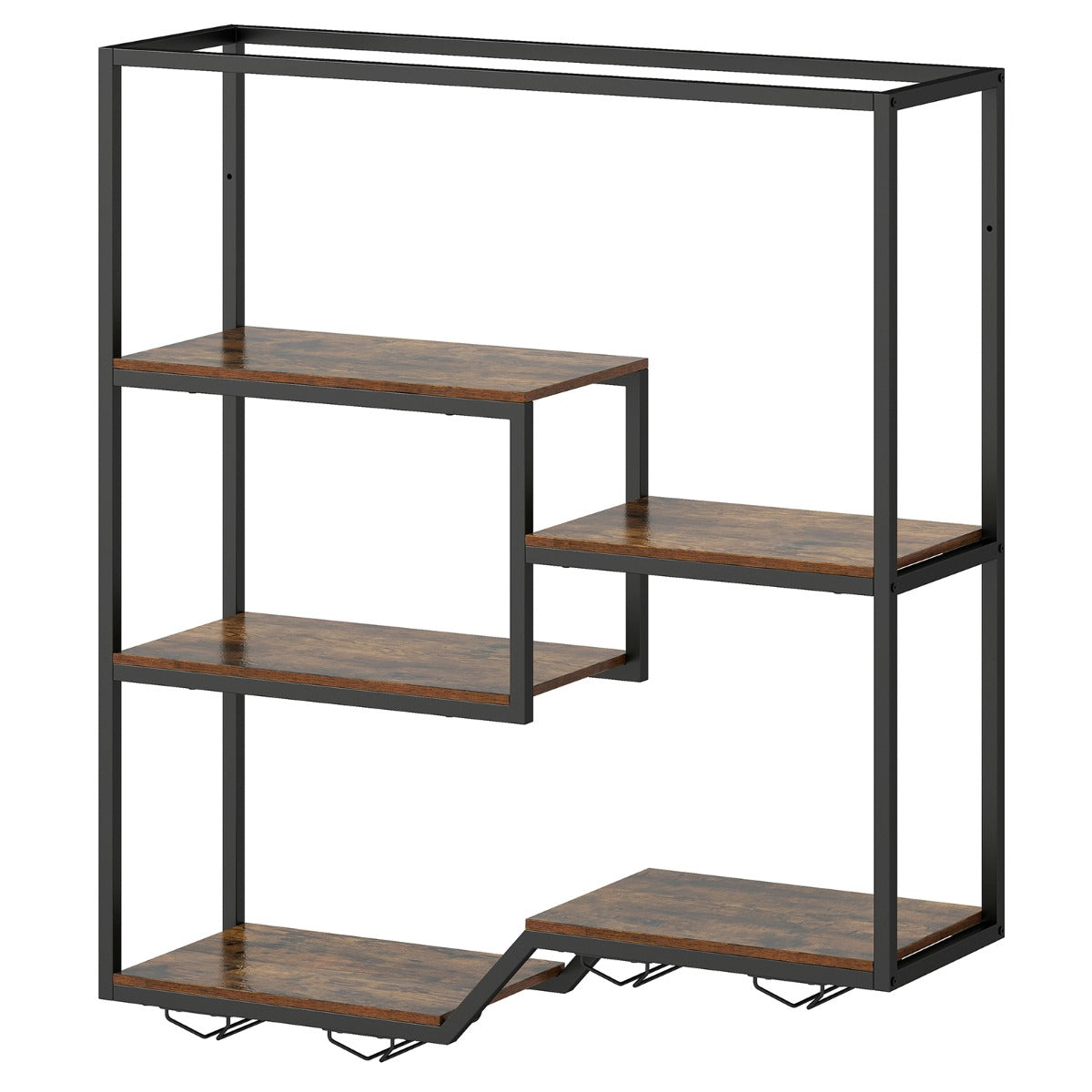 Livsk costway wijnrek voor wandmontage 6 niveaus met flessenhouders en glazenhouders metalen frame in industriele stijl 1