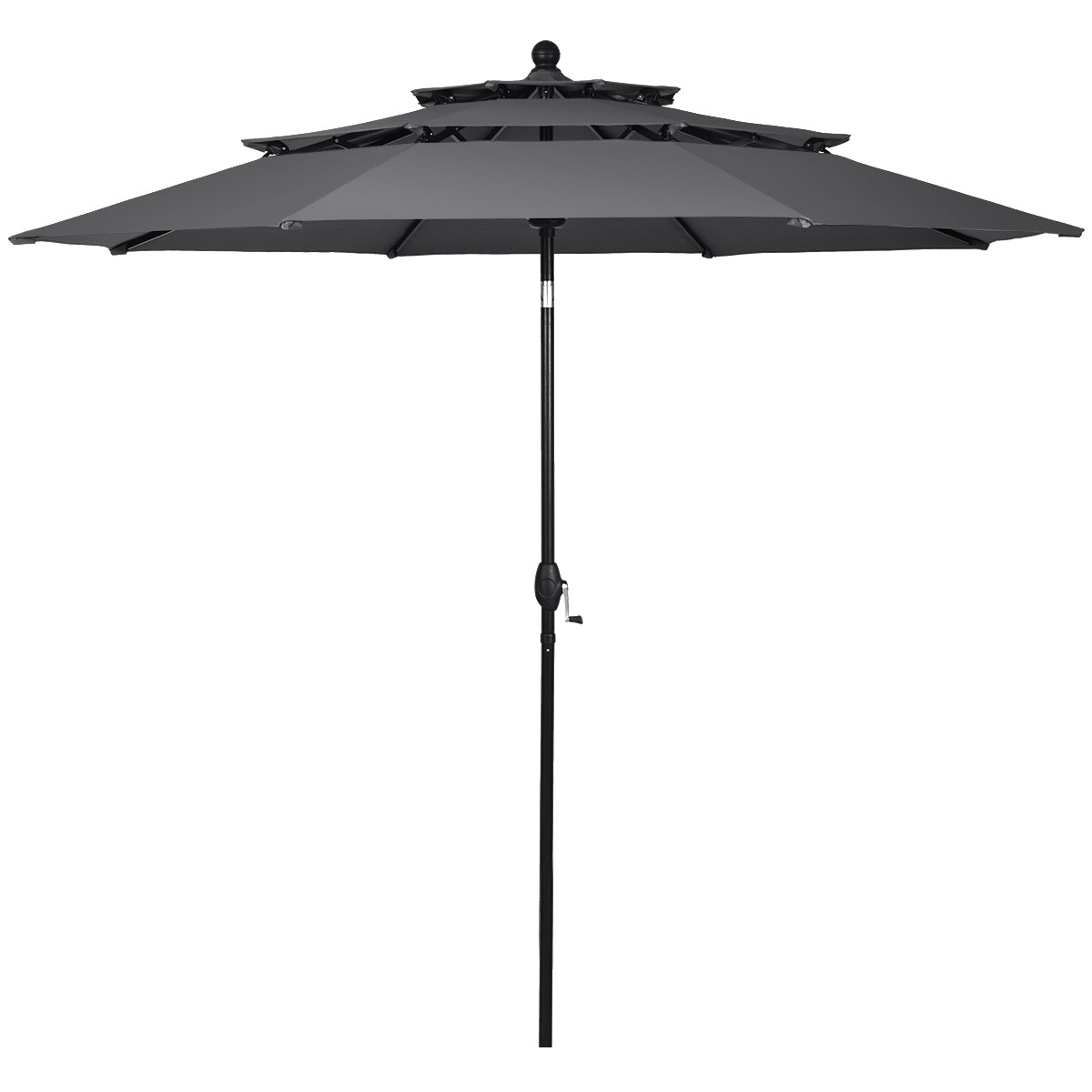 LIVSK Buitenparasol 300 cm - Drietraps met Zwengelbediening - Dubbele Ventilatie - Aluminium - Waterafstotend - Grijs