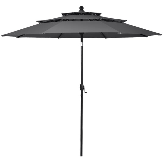LIVSK Buitenparasol 300 cm - Drietraps met Zwengelbediening - Dubbele Ventilatie - Aluminium - Waterafstotend - Grijs