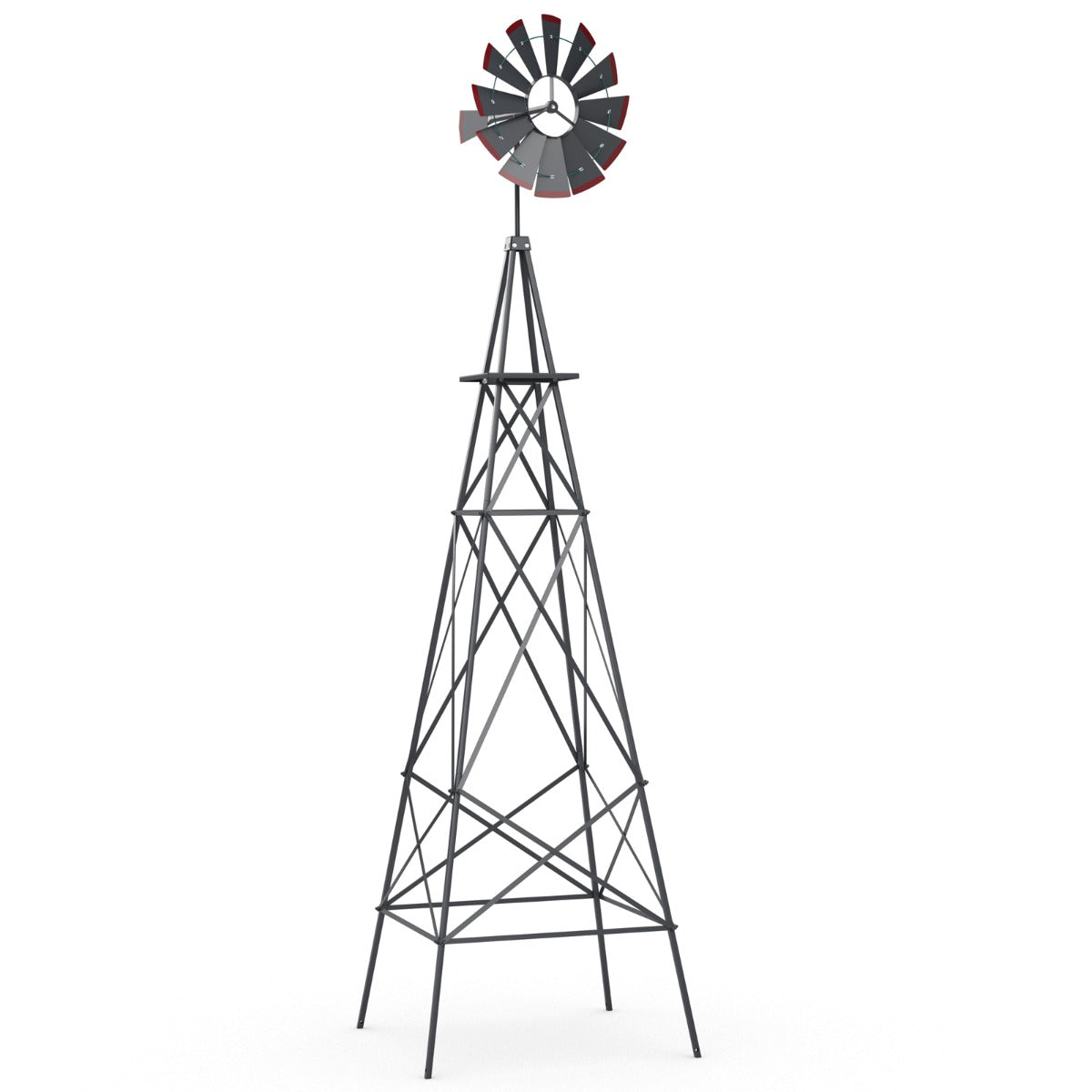 Livsk costway winmolen hoogte 253 cm weerbestendige windmolen van metaal tuindecoratie voor tuin erf en boerderij grijs