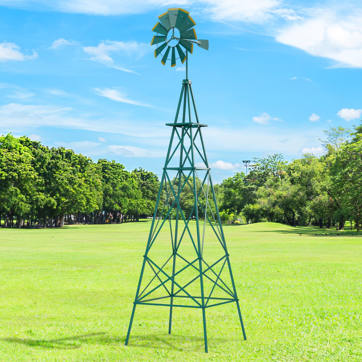 LIVSK Decoratieve Sierwindmolen - 253 cm Hoog - Weerbestendig Metaal - Windrichtingweergave - Stabiele Installatie - Groen