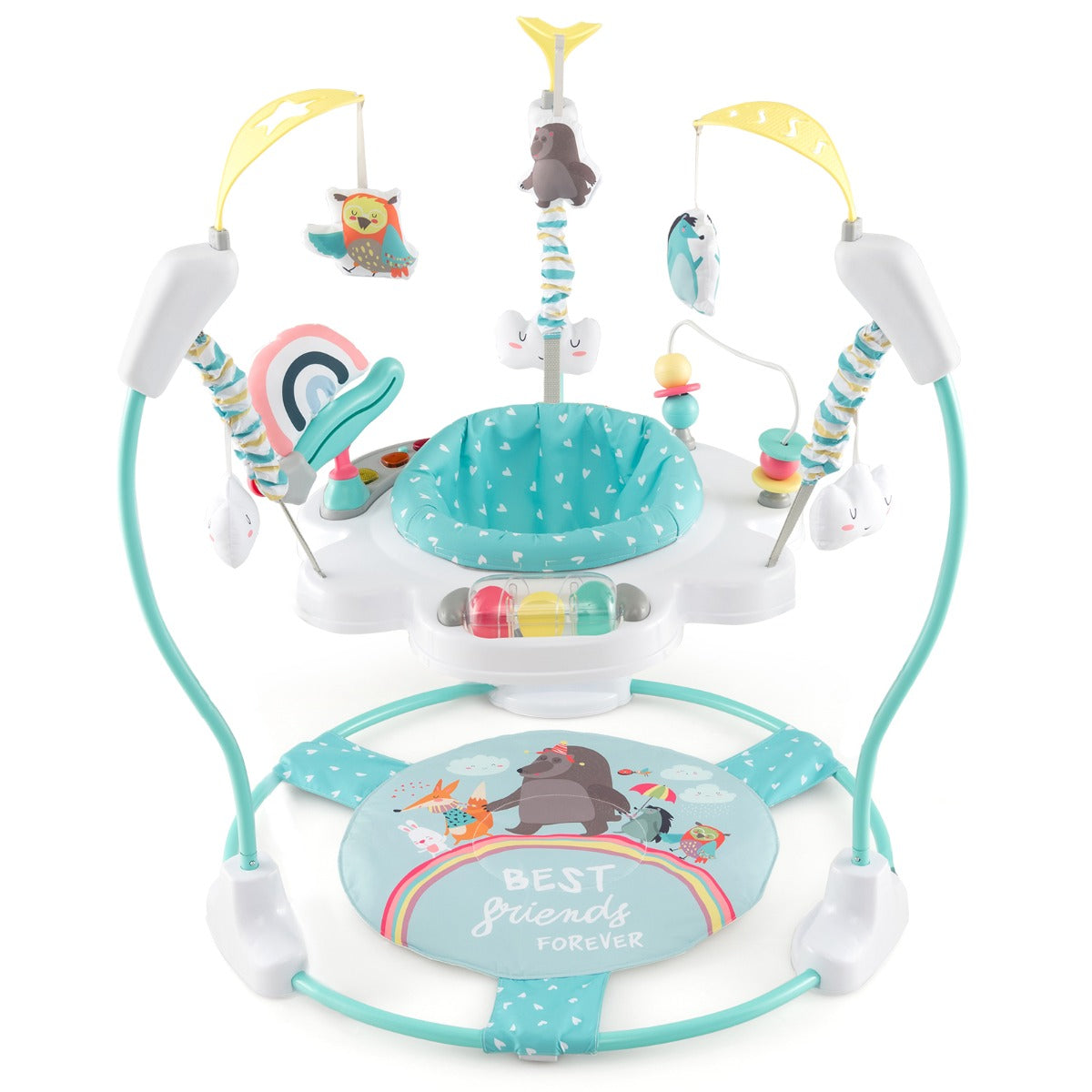 LIVSK Verstelbare Babywipstoel - 360° Draaibaar - Interactief Speelgoed - 3 Hoogtes - Veilig en Comfortabel - Blauw en wit
