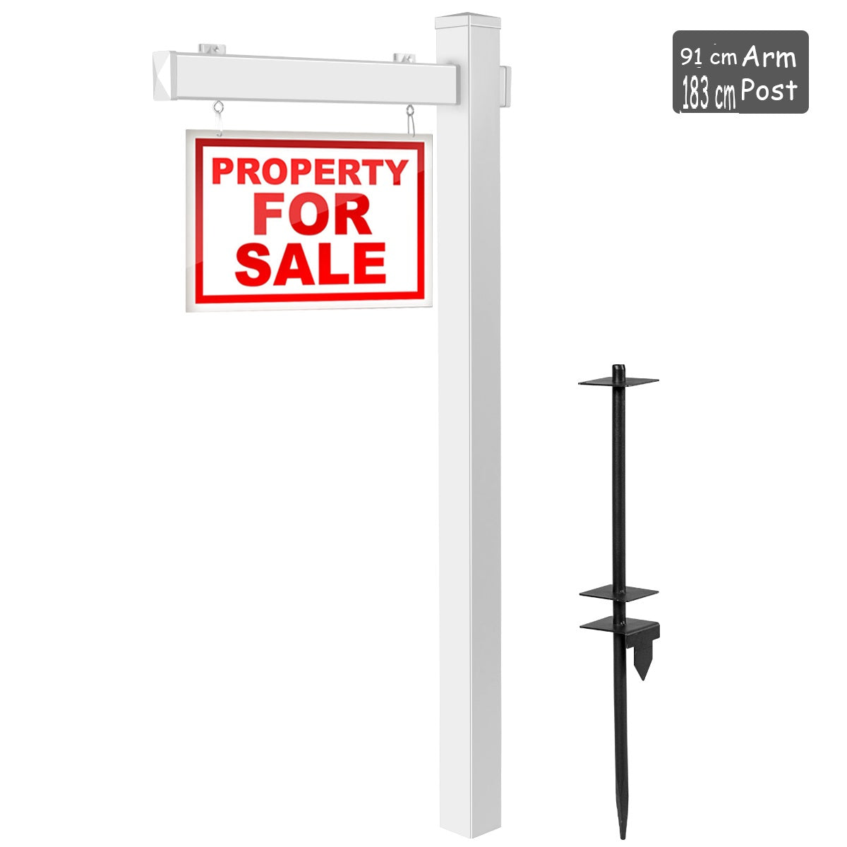 LIVSK Vastgoed - Posterstandaard - 180 cm Hoog - UPVC - Robuuste Staal Power Stake - Eenvoudige Montage zonder Graafwerk - Wit