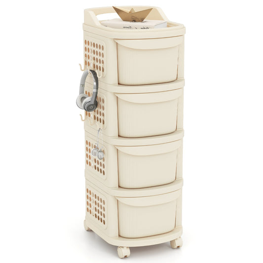Livsk costway witte opbergbox op wielen met 4 lades