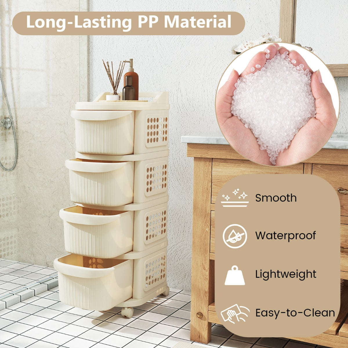 Livsk costway witte opbergbox op wielen met 4 lades 5