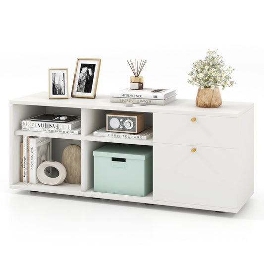LIVSK Opbergkast - Ruim Kastblad 108 x 39 cm - 2 Laden - 4 Compartimenten - Verstelbare Poten - Wit