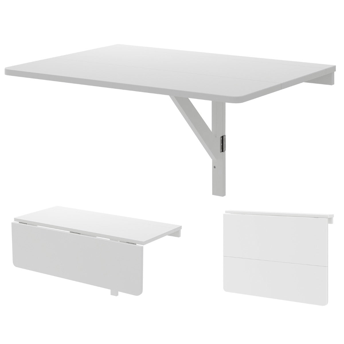Livsk costway witte opvouwbare wandtafel en witte bureaustoel met wieltjes opvouwbare tafel voor kleine ruimtes en stoel zonder armleuningen met wieltjes