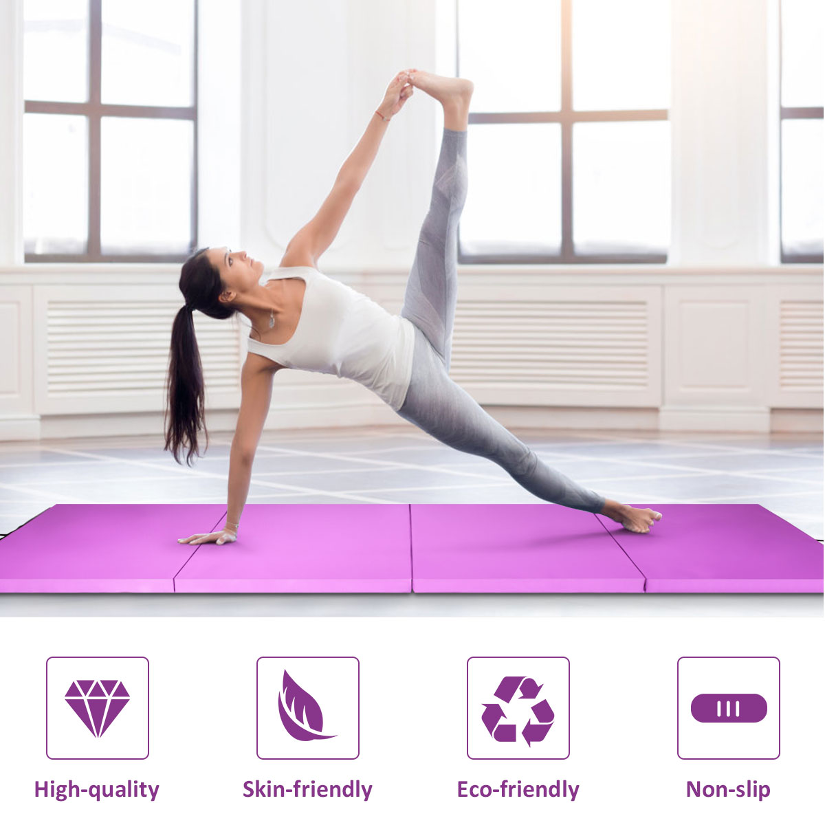 LIVSK Opvouwbare Fitnessmat - EPE-schuim voor Schokabsorptie - Klittenband - 240 x 116 x 5 cm - Paars