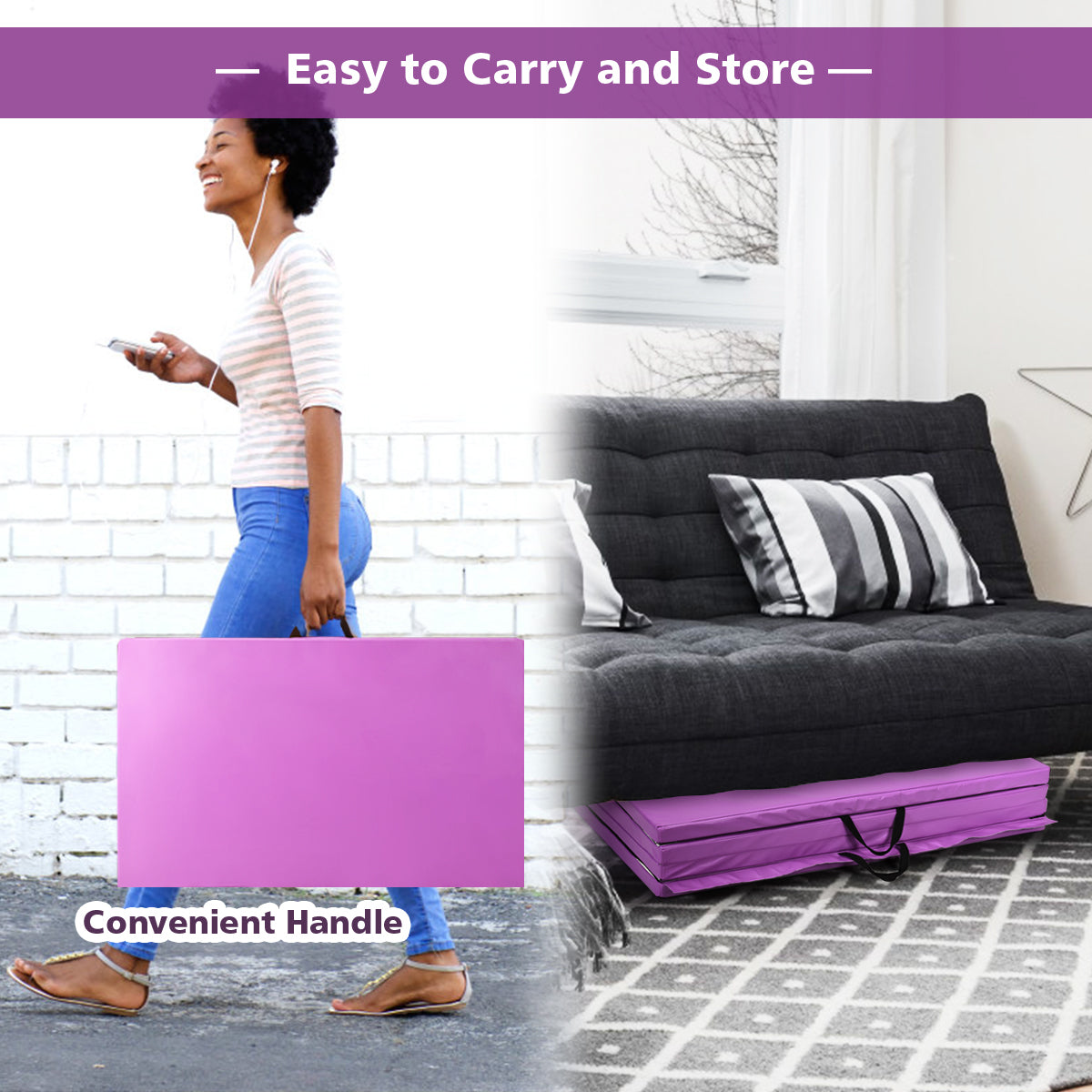 LIVSK Opvouwbare Fitnessmat - EPE-schuim voor Schokabsorptie - Klittenband - 240 x 116 x 5 cm - Paars