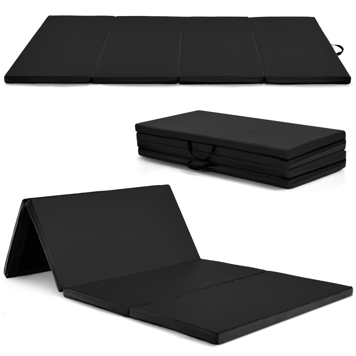 LIVSK Yogamat - Inklapbaar met Handgrepen - EPE-schuim - Antislip PU-leer - Verbindbaar - 240 x 120 x 5 cm - Zwart