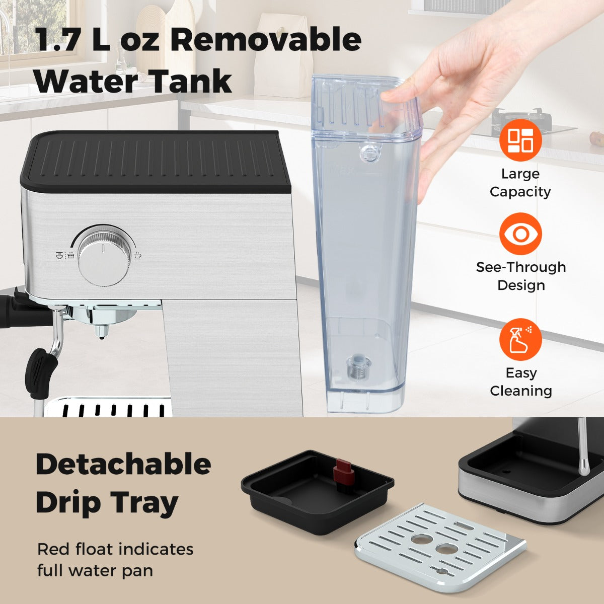 Livsk costway zeefhoudermachine met melkopschuimer 20 bar espressomachine met touchscreen en 17 l afneembaar waterreservoir 3