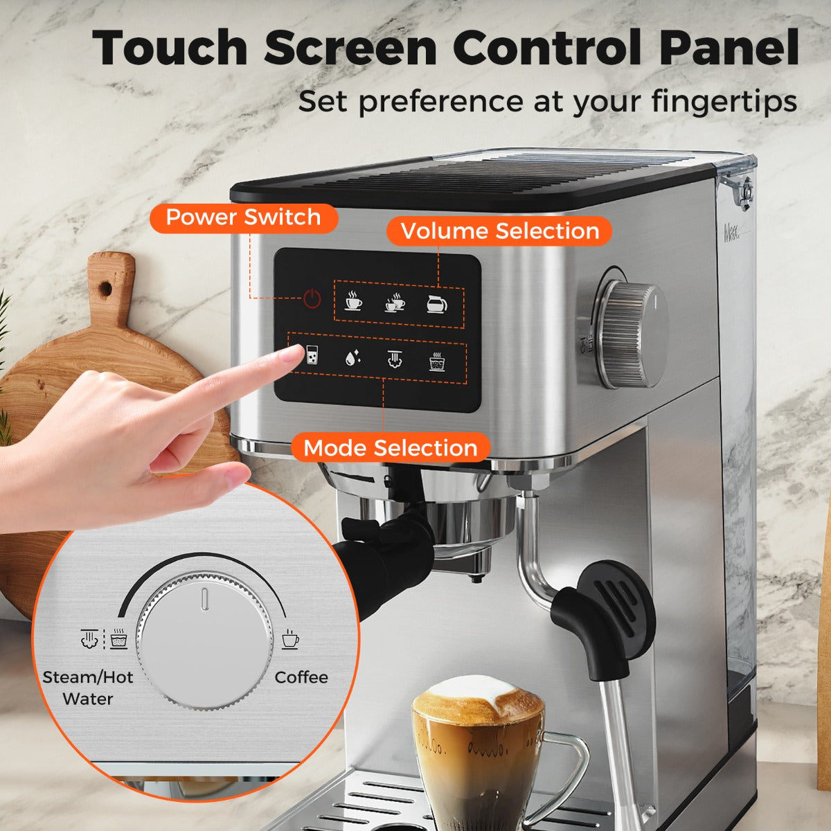 Livsk costway zeefhoudermachine met melkopschuimer 20 bar espressomachine met touchscreen en 17 l afneembaar waterreservoir 5