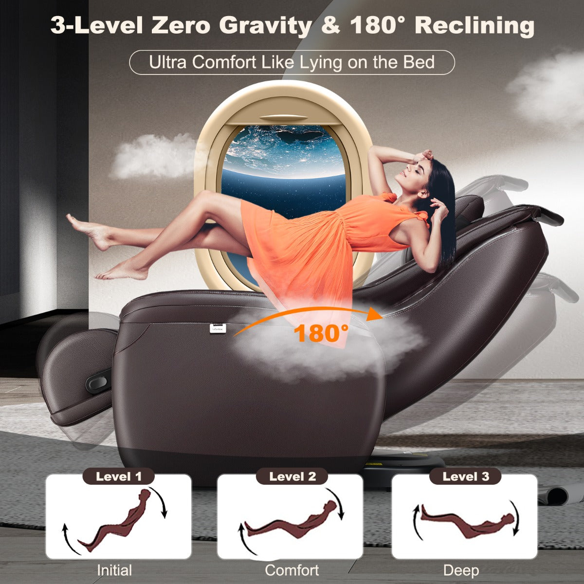 LIVSK Massagestoel - 8 Automatische Modi - Lichaamsdetectie - Rugverwarming - Voetensteun met Airbags - 115 x 75 x 106 cm - Bruin