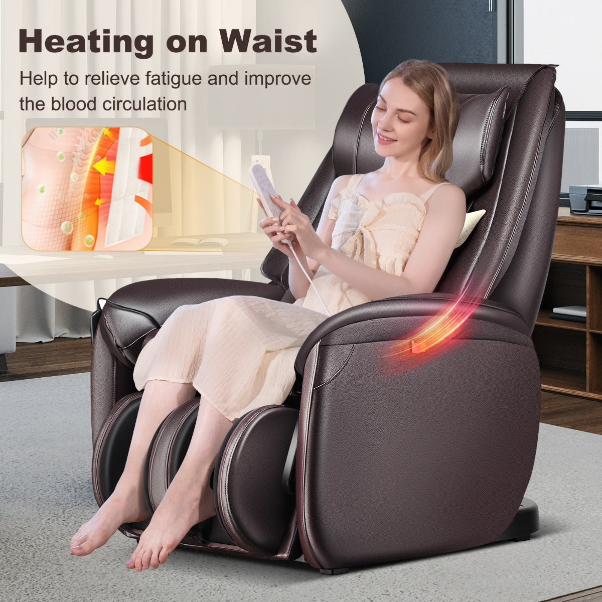 LIVSK Massagestoel - 8 Automatische Modi - Lichaamsdetectie - Rugverwarming - Voetensteun met Airbags - 115 x 75 x 106 cm - Bruin